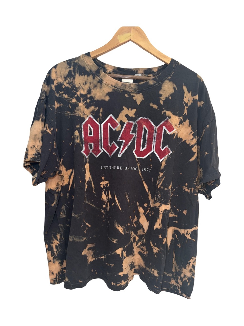 H&M AC/DC Hand Bleached Band Tee Vintage Style Graphic T-Shirt Grunge XL